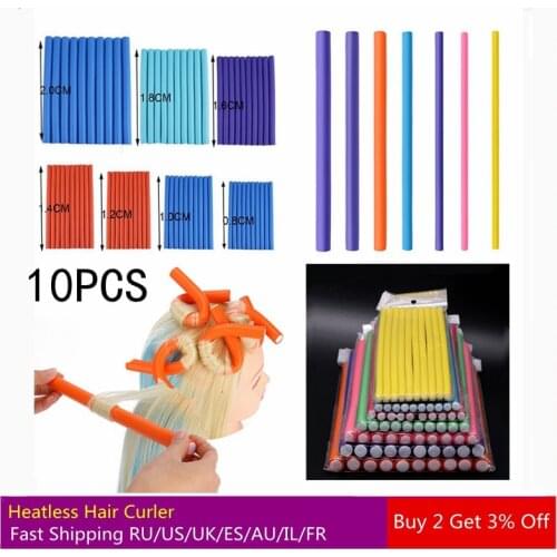10pcs Hair Curling Curler Magic Air Hair Rollers Soft Foam Bendy Twist Magic Flexi Rods Styling Hair Sticks Tool Random color