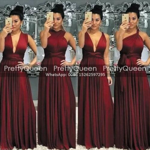 Burgundy Convertible Bridesmaid Dresses A Line Long Floor Length Women Sleeveless Prom Dress Formal Party Gown