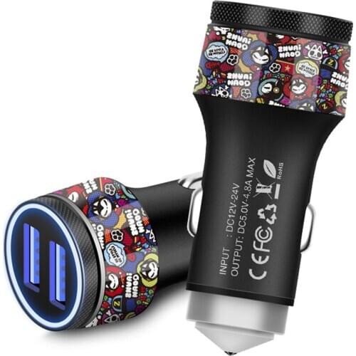 CHSKY Fashion Cat Design 2 USB Output Car Charger Fast Charge Cigarette Lighter Converter DC 4.8A Max For Phone,Tablet, DVR, GPS