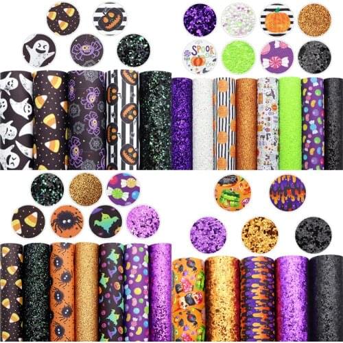 David accessories 6-8Piece/Set 20*33cm Halloween Synthetic Leather Patchwork For Hair Bow Handbags DIY,1Yc12193