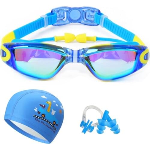 Cartoon Kids Swimming Goggles With Ears Plug Swim Cap Set Boys Girls Anti Fog Silicone for Children Swim Eyewear Pool Glasses