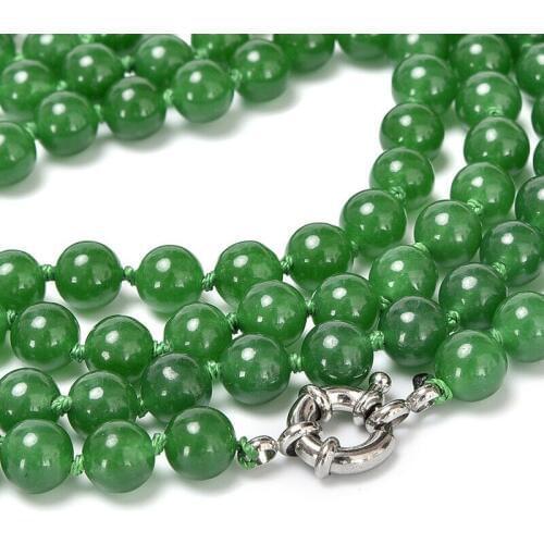 Long 50" 6mm Green Jade Gemstone Round Beads Necklace