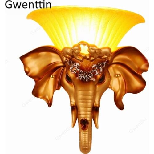 European Vintage Elephant Wall Lamp Gold Resin Wall Lights for Living Room Bedroom Mirror Light Home Deco Stair Sconce Luminaire