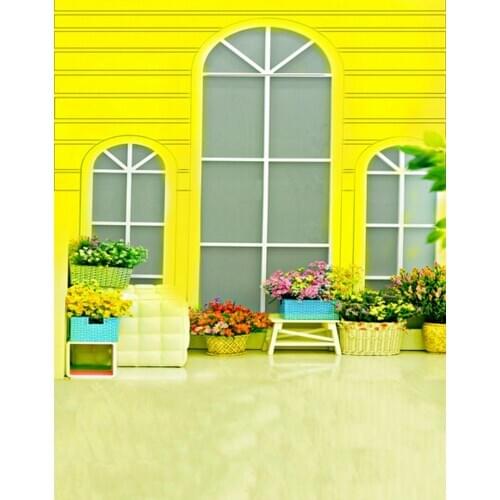 Yellow House Flowers Photography Backdrops Photo Props Studio Background 5x7ft