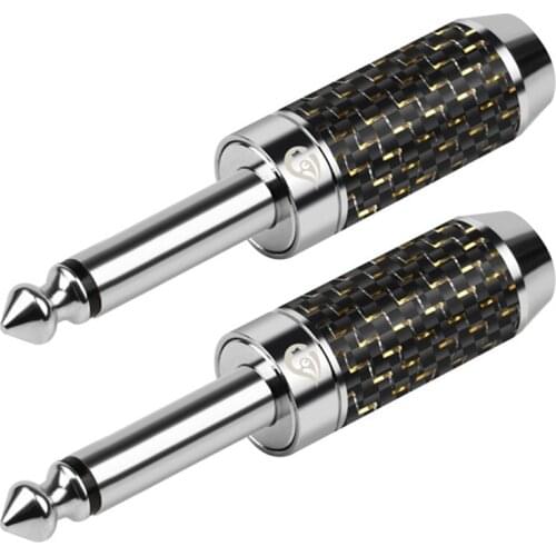 5pcs Hifi Adapter Jack Mono 6.35 Headphone Plug Carbon Fiber Copper Rhodium Plated Audio Jacks 6.3 Connectors DIY Earphone Plugs