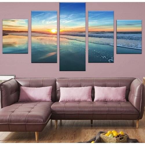 Tableau Wall Decor Modern HD Printed Art Pictures Canvas 5 Panel Sunset Surf Wave Beach Seascape Home Paintings Modular Posters