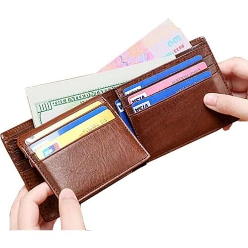 Classic Brown 2/3 Fold Mens Wallet 100% Genuine Leather Wallet RFID Blocking Purse Money Bag Business Card Holder High Quality