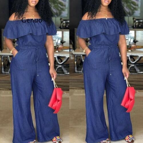 Fashion Casual Women Solid Off Shoulder Long Romper Jumpsuit Bodysuit Overall Wide Legs