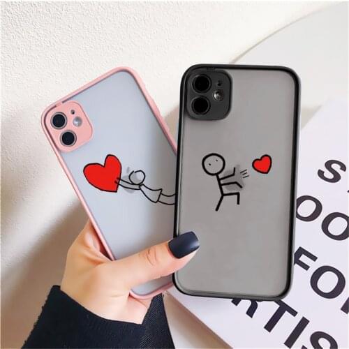 Cartoon Phone Case For iphone X XS MAX XR Heart couple Cover Hard Shockproof Case For iPhone 6 7 8 Plus SE 2 12 Mini 11 pro MAX