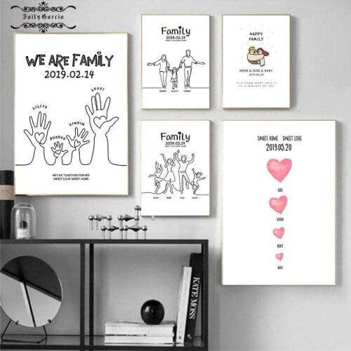 Cartoon Sweet Home Family Custom Poster Date Name Gift Diy Anniversary Canvas Painting Cute Print for Modern Home Interior Decor