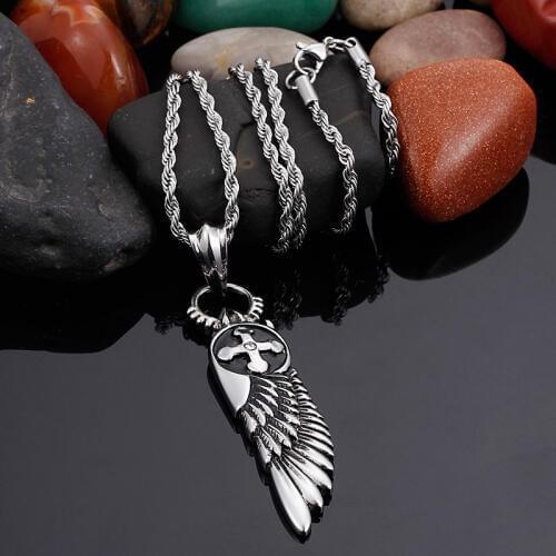 Titanium steel mens Europe and the United States stainless steel pendant angel wings cross pendant wholesale