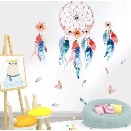 1PC Large Colorful Feather Wall Stickers Catch Monternet Dream Catcher Art Design Decal Home muralation Living Room Kid Room