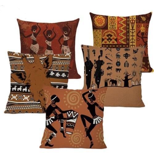 Miracille Dancing Woman Ethnic Cushion Cover African Style Pillow Case Linen Cotton Color Cloth for Sofa Throw Pillows