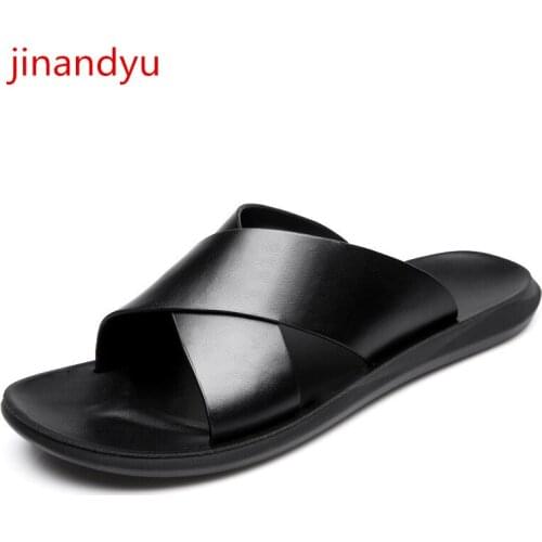 Genuine Leather Shoes Man Beach Slippers Black Brown Men Casual Shoes Non Slip Summer Sandals for Men Outdoor Sliders Shoes