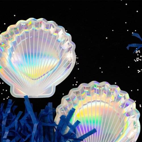 Iridescent Sparkle Shell Paper Plates Party Dish Tableware 9" Mermaid Theme Festival For Baby Shower Wedding Party Supplies