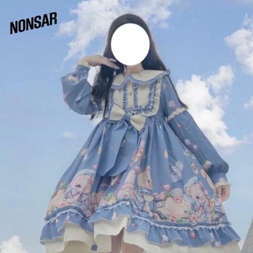 NONSAR Blue Party Lolita Classical Design Doll Style Long Sleeve OP Dress Princess