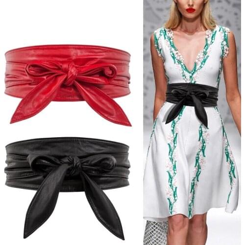 Hot Women Belt Soft Pu Leather Fashionable Luxurious Wide Belts Bowknot Band Fashion Decorative and Floating Bow Tie Waist Seal