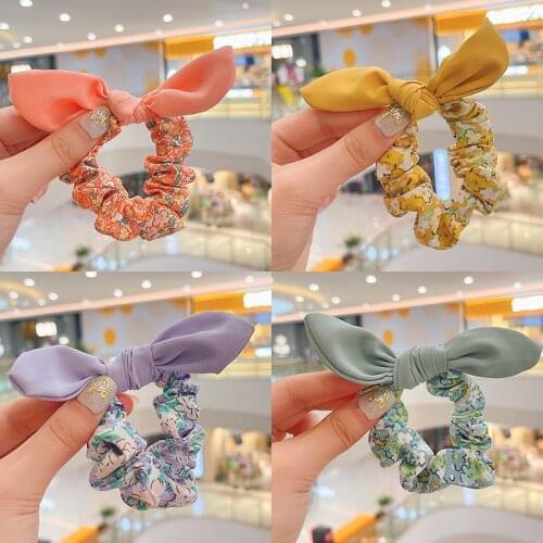 2021 Summer Women Girls Colors Sweet Flower Bow Scrunchies Rubber Bands Lady Soft Elastic Hair Bands Female Hair Accessories