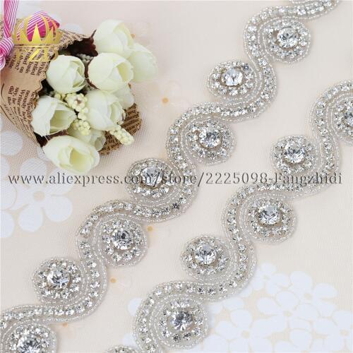 Handmade 1 Yard Iron On Crystal Beaded Sewing Bridal Sash Wedding Dresses Rhinestone Applique and Trimming