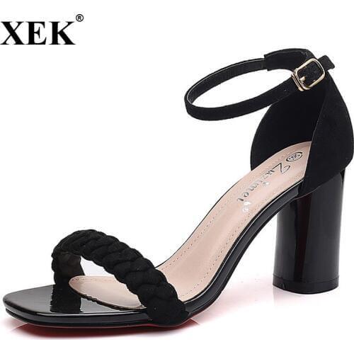 XEK New Trend Personality Fashion Square Head Women Sandals Female New Summer 2018 Open Toe Women High Heels Sandals JH245