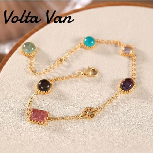 Volta Van 925 Sterling Silver Charm Bracelets 2021 New Fine Jewelry Elegant Strawberry Quartz Amethyst Amazonite Trendy Bracelet