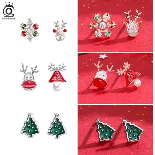 ORSA JEWELS Cute Christmas Earring Stud Set 925 Silver Christmas Tree Snowman Snowflake Earrings for Kids Teens Girls Gift HOE06