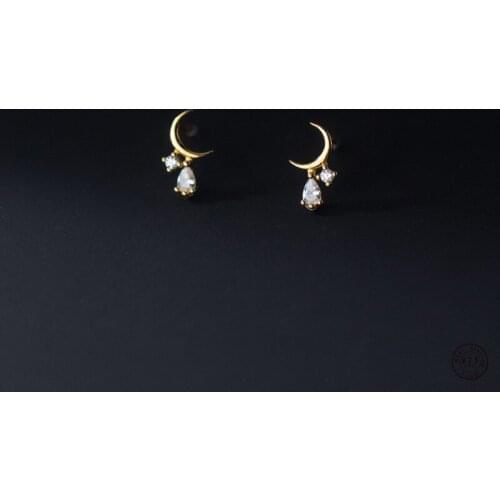KAMIRA Real 925 Sterling Silver Korean Small Cute Moon Zircon Dangle Stud Earrings for Women Wedding Sweet Chic Jewelry Gift Hot
