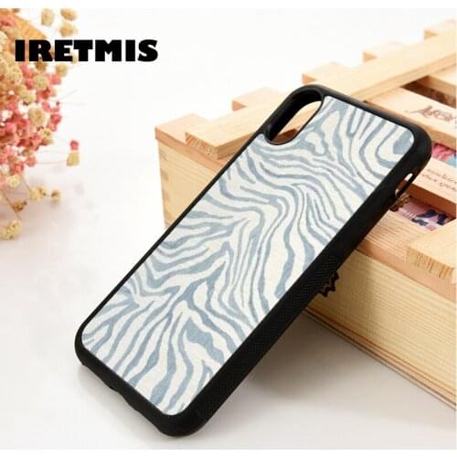 Iretmis 5 5S SE 2020 6 6S Silicone Rubber Phone Case Cover for iPhone 7 8 Plus X Xs 11 12 MINI Pro Max XR Light Blue Zebra Print