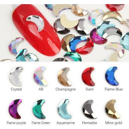 5x8mm Moon Nail Rhinestones Crystals Flatback Glass Stones Manicure Nail Art Decor Charms Gem Jewelry Accessories 30pc