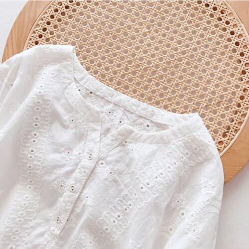 Lamtrip Unique V-Neck Fine Embroidery Batwine Sleeve Shirt White Top 2021 Summer