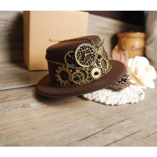 Retro Steampunk Gear Vintage Mini Top Hat Handmade Brown Hats Party Cos-Play Accessories Vintage