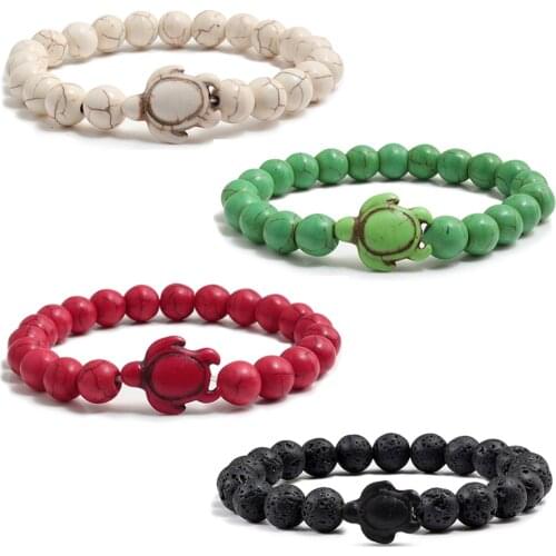 High Quality Summer Sea Turtle Beads Bracelets Classic Natural Stone Elastic Bracelets Bangle for Women Men Friend Beach Jewelry