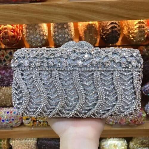 XIYUAN women purple/blue/silver/gold crystal diamond Newest Bridal wedding party purses handbag small wallet messenger bags