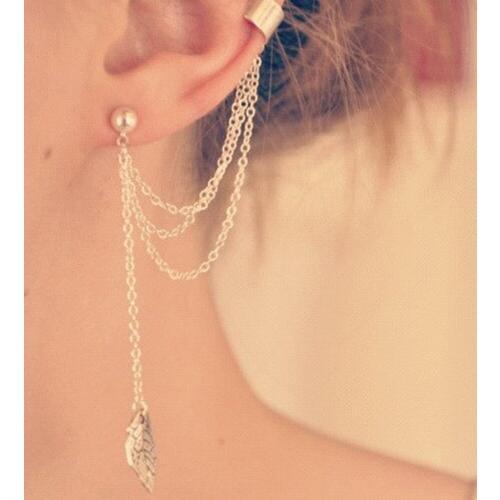 Women Metal Leaf Tassel Earrings 1piece Punk Rock Style Woman Young Gift Leaf Chain Tassel Earrings Holiday Gift кольцо #40