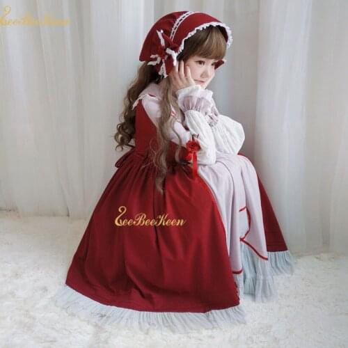 Halloween Cosplay Costume For Women Long Sleeve Lolita Anime Adult Sweet Dress College School Cute Girls Red Lolita Maid Clothes