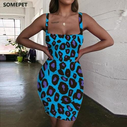 SOMEPET Leopard Dress Women Cheetah Ladies Dresses Harajuku Sundress Casual Halter Sleeveless Womens Clothing Plus Size New
