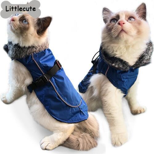 Winter Warm Clothing For Pet Cat Dog Clothing of Fur Collar Jacket Durable Kitten Puppy Winter Coat Apparel