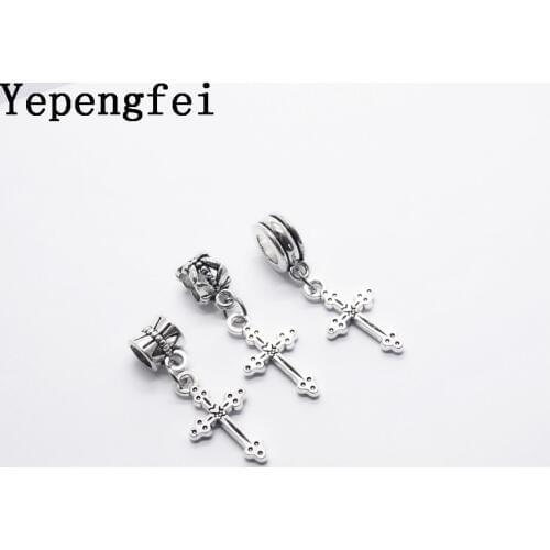 10pcs cross European Bead Vintage Silver Charms fit for pandora style Bracelets Necklace DIY Metal Jewelry Making JA600025