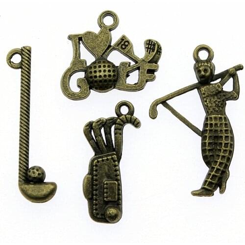 10pcs Golf Charms Golf Clubs Pendants Jewelry Making I Love Golf Charms For Bracelet Making Antique Bronze Color