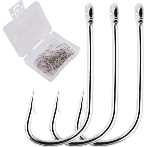100pcs/Box Barbed Fishing Hooks Sea Worm Carp Single Circle Hook Set Fly Fishing Accessories Tackle Carbon Steel Fishhook