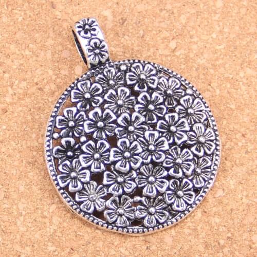 4pcs Charms flower covered disc 58x45mm Antique Pendants,Vintage Tibetan Silver Jewelry,DIY for bracelet necklace