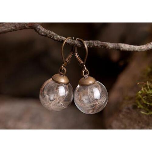 20pcs 16x4mm glass vial pendant Dandelion wish dangle earrings, glass vial handmade earrings, nature earrings(finished earring)