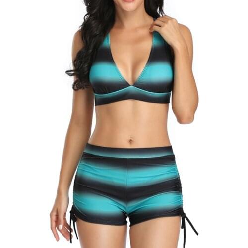 2021 Gradient High Waist Bikini Women Swimsuit Tankini Trajes Fato De Banho Bano Swimwear Push Up Bathing Suit Biquinis Mayo