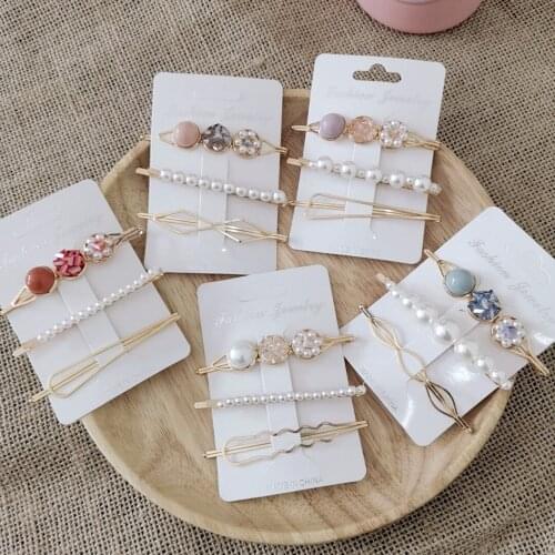 3pcs/set Korean Girls Metal Pearl Hair Clip Combination Elegant Barrette Pearls Hairpin Hair Styling Tools Accessories