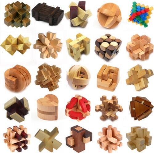 5PCS DIY Wooden Toys Classic IQ 3D Wooden Interlocking Burr Puzzles Mind Brain Teaser Game Toy for Adults Children Gift