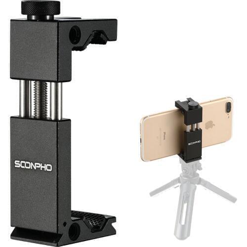 SOONPHO Aluminum Phone Tripod Mount Adapter Clip Bracket Holder Stand for iPhone Andriod Smart Phones Video Shooting
