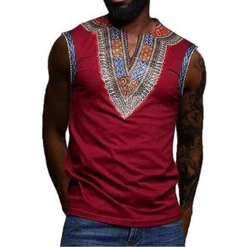 White Slim Fit Sleeveless African Tank T Shirt Men Clothing 2021 Fashion African Dashiki Tee Shirt Homme African Clothes XXXL