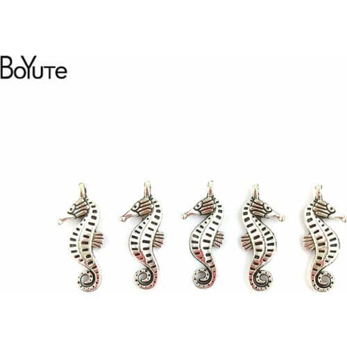 BoYuTe (100 Pieces/Lot) 9*22MM Antique Silver Plated Zinc Alloy Materials Sea Horse Charms Pendant for Jewelry Findings