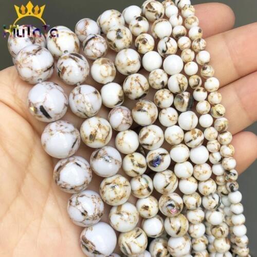 White Shell Howlite Turquoises Stone Beads Round Loose Spacer Beads For Jewelry Making 15'' 4/6/8/10/12mm DIY Bracelet Necklace
