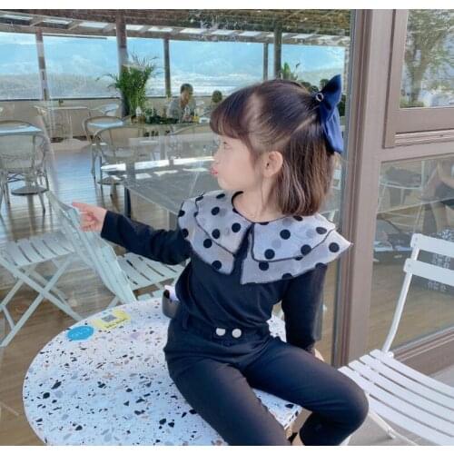 2021 new girls boys dots t shirt autumn cotton full sleeve fashion kids top 1-7 years WS135